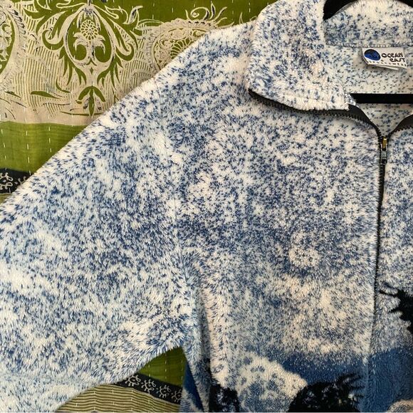 Rare Vintage OceanEast White/ Blue Eagle Fleece Jacket Size Medium - Picture 3 of 15